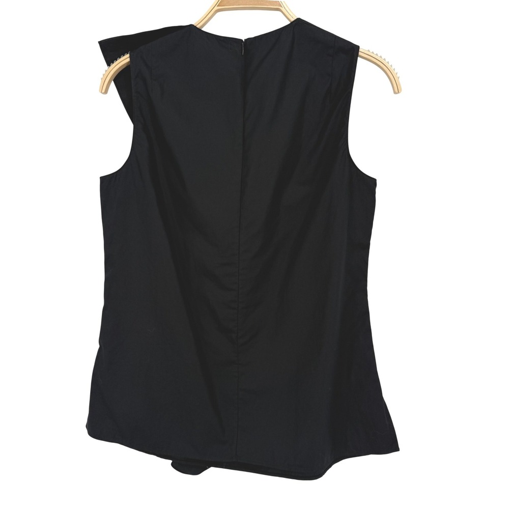 Akris Punto Blouse Womens 8 Black Excellent Ruffle Front Sleeveless Cotton Top - Picture 2 of 9